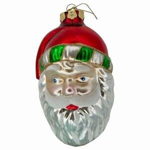 6" Santa Head Christmas Ornament Large Blown Glass Tree Hand Painted VTG